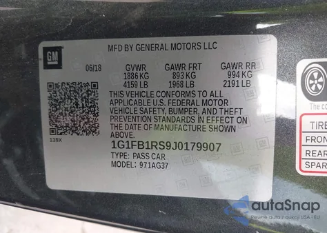 2018 Chevrolet Camaro 1Lt from USA, damaged, VIN 1G1FB1RS9J0179907